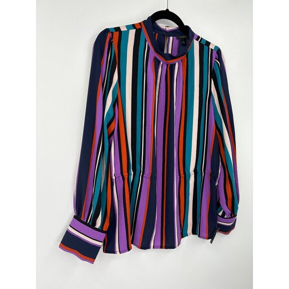 Halogen Mock Neck Long Sleeve Blouse Striped Purple Multi-Color 1X NEW - Picture 2 of 5